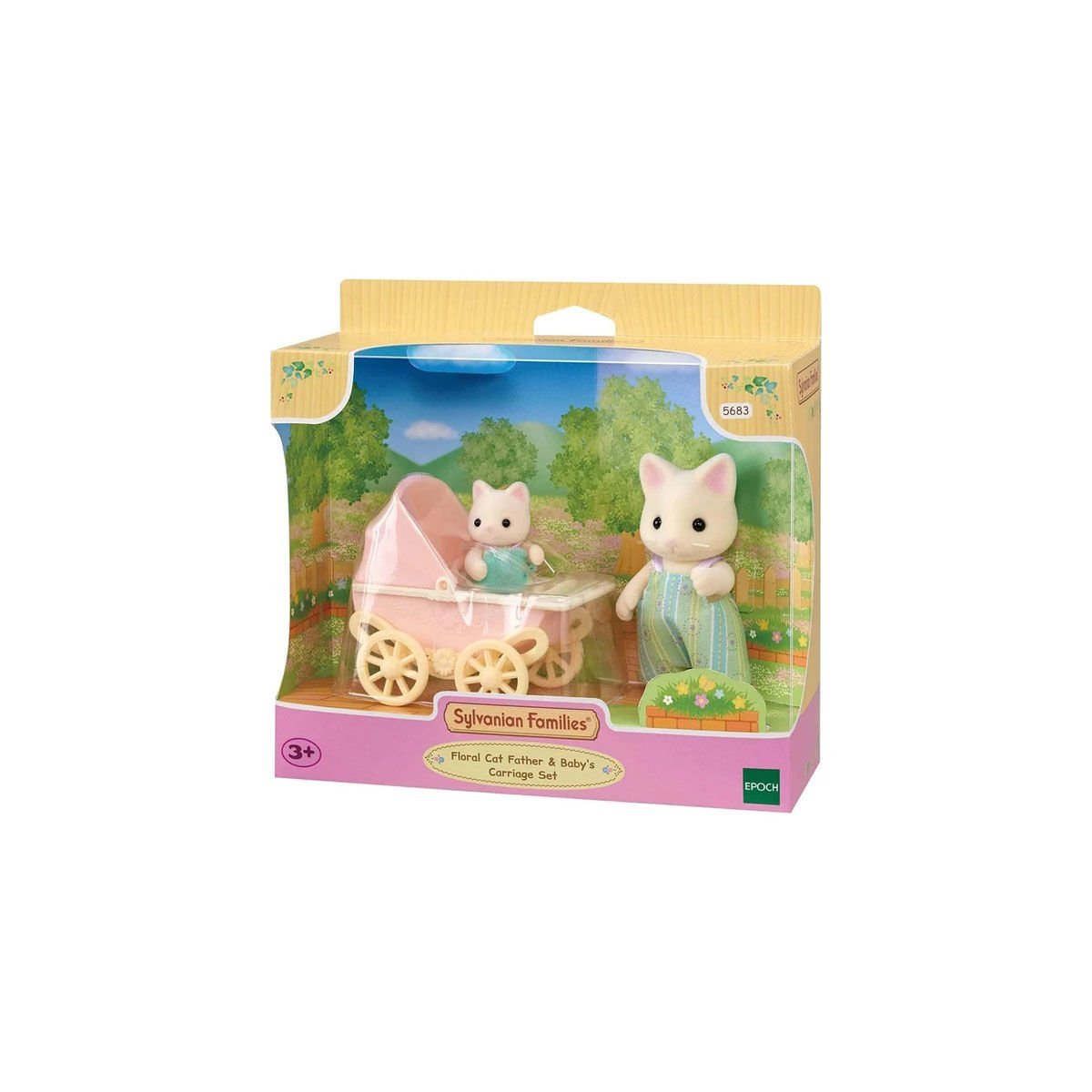 5683 Sylvanian Families Çiçekli Kedi Baba ve Bebek Arabası Seti +3 yaş