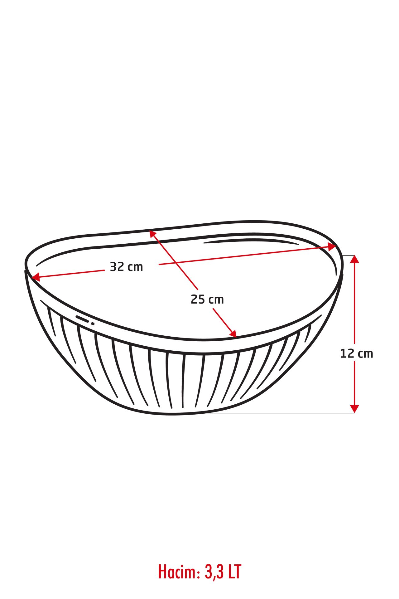 Akrilik Barok Beyaz Büyük Oval Meyve  Salata Kasesi  Karıştırma Kabı / 3,3 Lt  (CAM DEĞİLDİR)