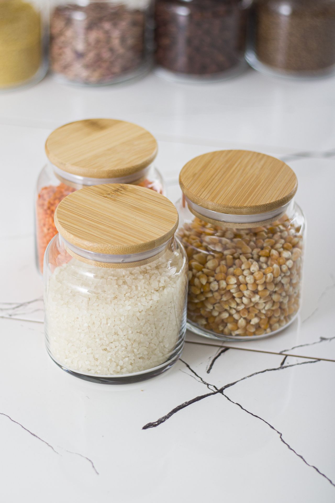 EW’s Kitchenware 9’lu Set Bambu Kapaklı Erzak Saklama Kabı 3x1.3 lt-0.80 lt-0.50 lt