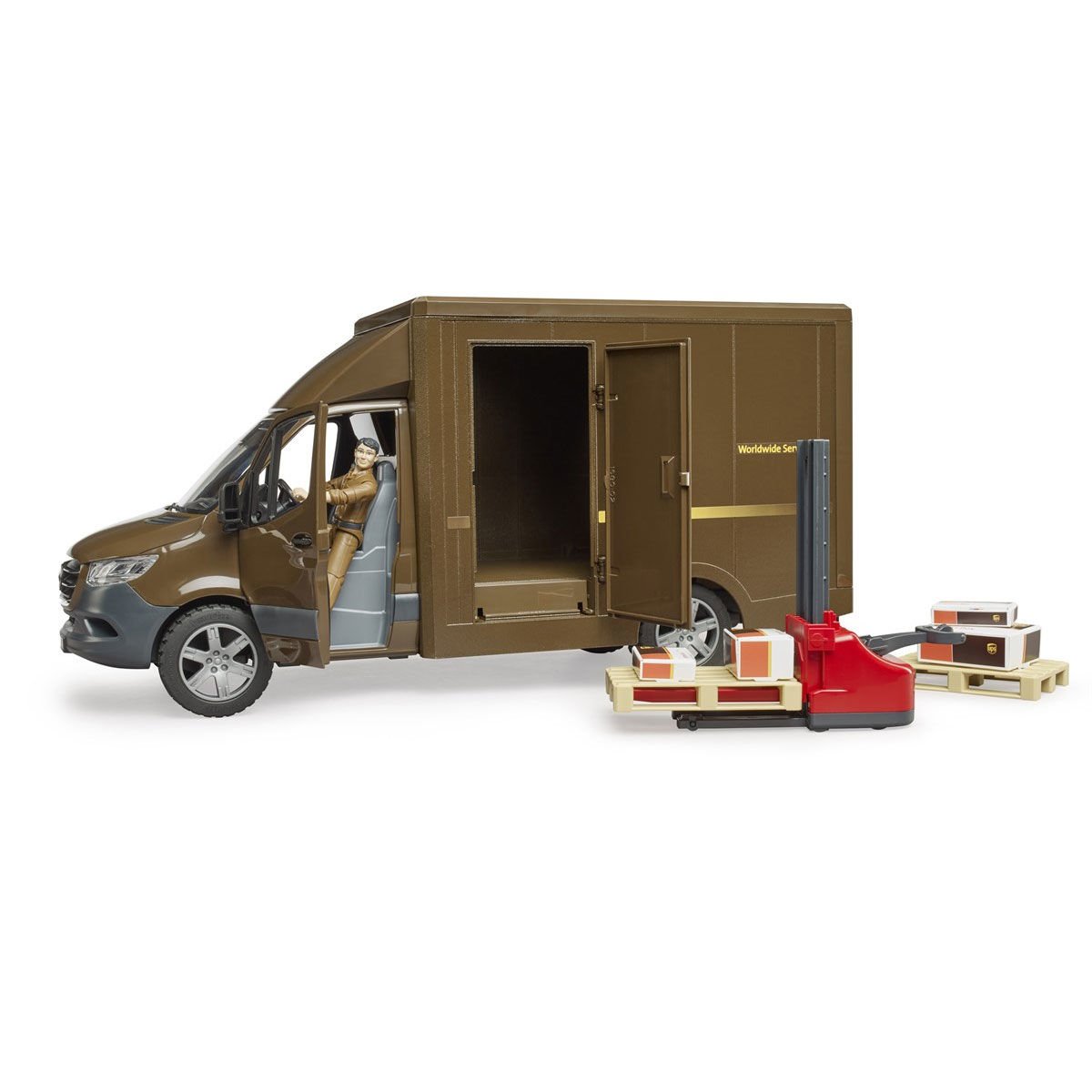 BR02678 Mercedes Benz Sprinter UPS Kargo Aracı + Transpalet ve Figür +4 yaş