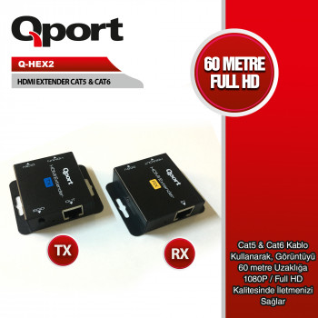 Qport Q-HEX2 HDMI Extender CAT6 60M 2’li Paket