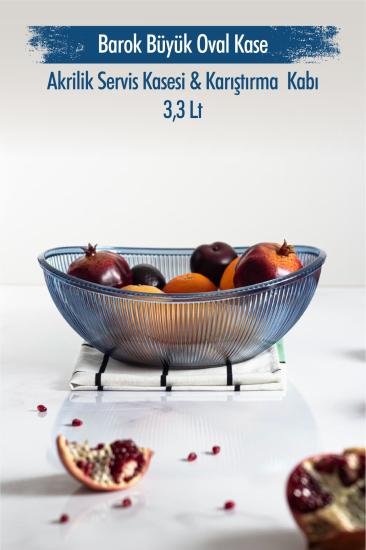 Akrilik Barok Lacivert Büyük Oval Meyve  Salata Kasesi  Karıştırma Kabı / 3,3 Lt  (CAM DEĞİLDİR)