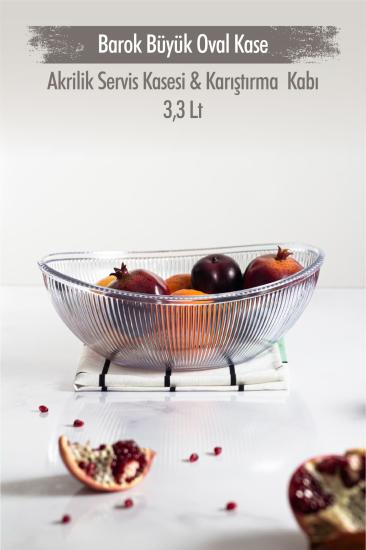 Akrilik Barok Şeffaf Büyük Oval Meyve  Salata Kasesi  Karıştırma Kabı / 3,3 Lt  (CAM DEĞİLDİR)