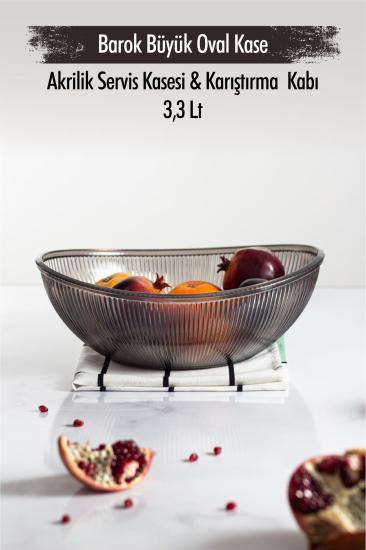 Akrilik Barok Füme Büyük Oval Meyve  Salata Kasesi  Karıştırma Kabı / 3,3 Lt  (CAM DEĞİLDİR)