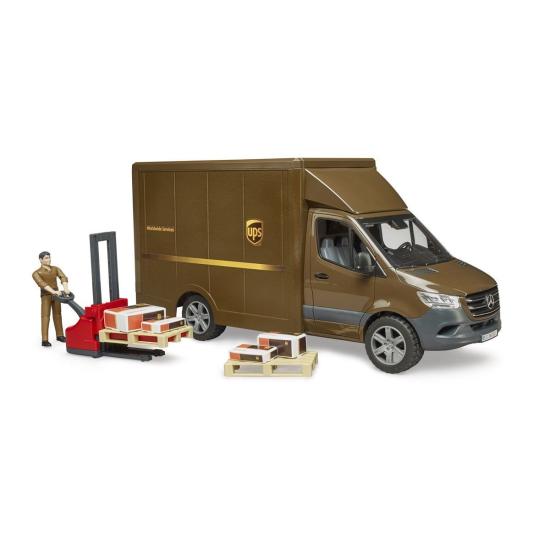 BR02678 Mercedes Benz Sprinter UPS Kargo Aracı + Transpalet ve Figür +4 yaş