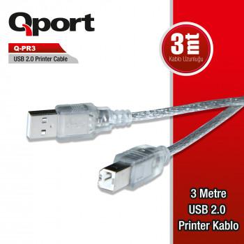 Qport Q-PR3 USB 2.0 3 mt Printer Kablosu