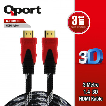 Qport Q-HDMI3 HDMI 1.4V Altın Uçlu Kablo 3 mt